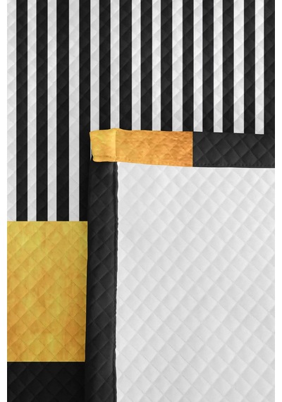 Sarı Siyah Çizgili Genç Odası Tek Kişilik Pike Takımı - Geometrik 160x220 Cm Kapitone Yatak Örtüsü Mumlu Sis Mırıltısı