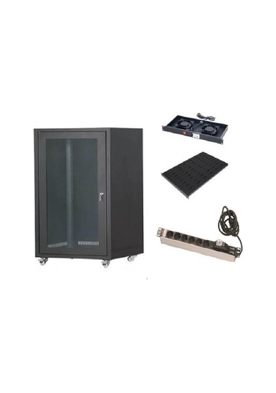 Setrack 19'' 12u 600x600 Rack Kabinet+2lifan+sabit Raf+grup Priz