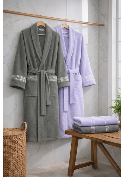 6 Parça Aile Bornoz Seti Yüksek Emici, Dayanıklı & Yumuşak Doku, %70 Pamuk %30 Polyester Kahverengi