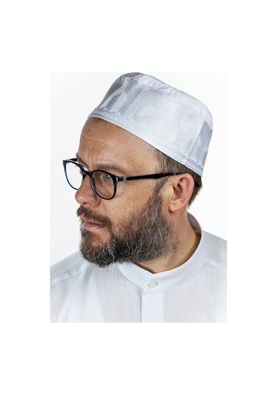 Topbaş Nakış Desenli Kalıp Kumaş Takke Beyaz