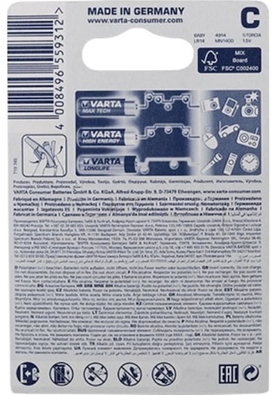 Varta 4914 Longlife Power Alkalin Orta Boy C Pil 2'li