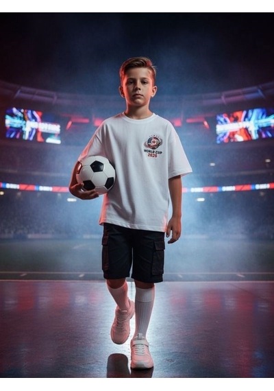 Zekids Erkek Çocuk World Cup 2026 Baskılı T-shirt-17252 Beyaz