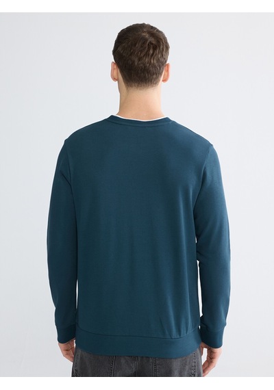 Lcwaıkıkı Classic Petrol Bisiklet Yaka Baskılı Erkek Sweatshirt