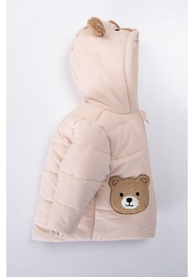 Xo Kids Ayıcık Nakışlı İçi Polarlı Kapüşonlu Şişme Erkek Çocuk Mont 2-6 Yaş 51429 Bej