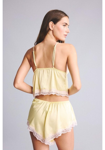 Defacto Dantel Detaylı Saten Açık Sarı Pijama Üst H1352ax26smyl83 Sarı-yl83