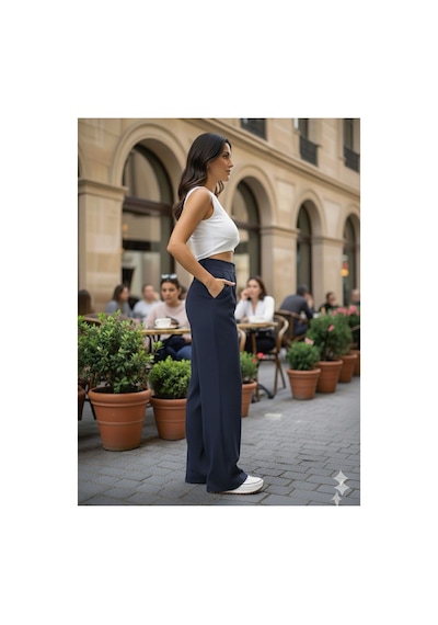 Unika Boutique Milano Premium Yüksek Bel Pileli Plazzo Kumaş Pantolon 2026 Laciverttt