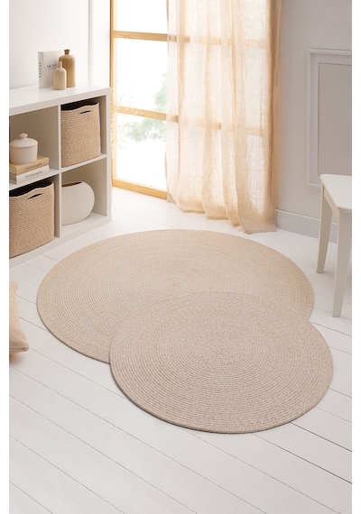 Ocean Home Textile Yıkanabilir Bej Kırçıllı Pamuklu Halı Kilim 80 Cm Çap
