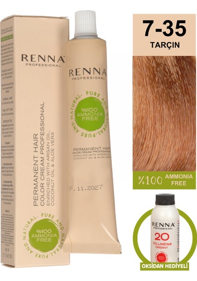 Renna Bitkisel Amonyaksız Saç Boyası 60 Ml 7-35 Tarçın Oksidan Hediyeli