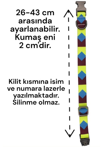 Caramelos İsimli Köpek Tasması, Köpek Künyesi, Köpek İsimlik, 120 Kahverengi - Mavi