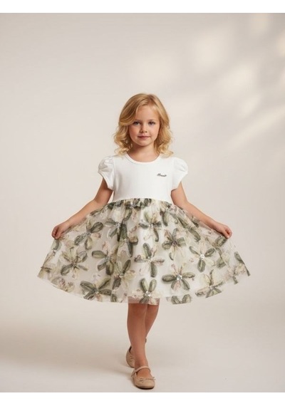 Zekids Kız Çocuk Çiçek Desenli Elbise-17233 BEYAZ Zekids Kız Çocuk Çiçek Desenli Elbise-17233 BEYAZ