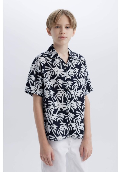 DeFacto Erkek Çocuk Oversize Geniş Kalıp Polo Yaka Desenli Kısa Kollu Gömlek E2969A825SMNV146