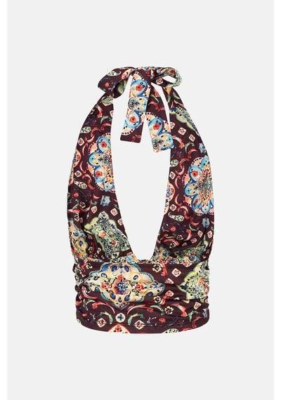 Hiccup Etnik Desenli Kısa Tank Top Çok Renkli