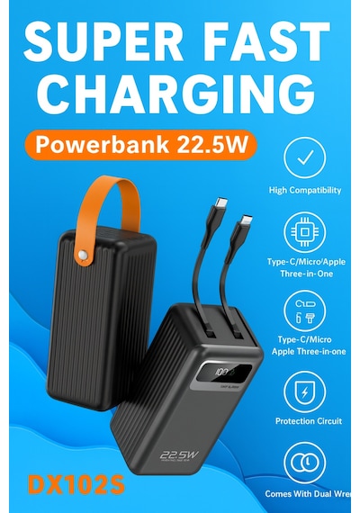 60000 Mah Ultra Kapasiteli Powerbank Hızlı Şarj, Type-c & İos Giriş, 2 Çıkışlı, Led Işıklı Siyah - 744530293 Siyah