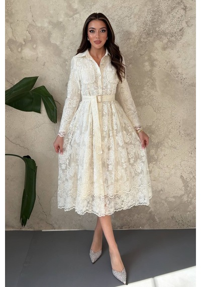 Alemdarshop Bej Taşlı Elbise