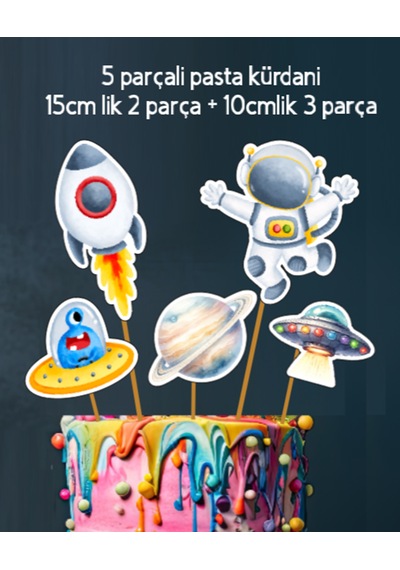 32 Parça Uzay Astronot Temalı Dev Set Doğum Günü Süsü, Banner Pasta Kürdanı Cupcake Süsü +0
