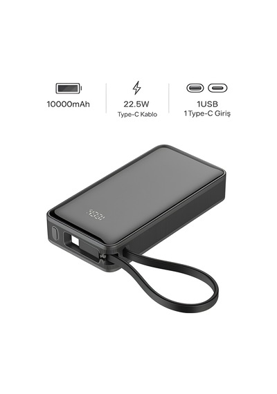 Deanb PW109 10000 mah 22.5w Hızlı Şarj Dahili Type-c Kablo Usb-type-c Giriş Powerbank
