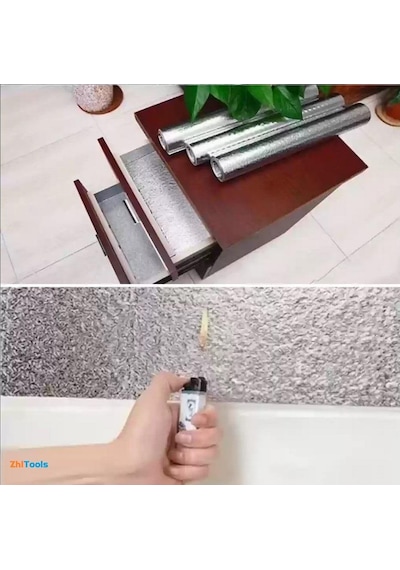 Zhltools Rulo Gümüş Alüminyum Folyo Duvar Kağıdı, Kendinden Yapışkanlı Raf İçi, Su Geçirmez Folyo 2 Mt X 60 Cm