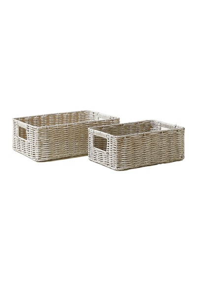 Ocean Home Textile 2'li Çocuk Odası Yıkanabilir Gri Pp Rattan Sepet Set 30 X 20 X 11 / 36 X 26 X 12 Cm