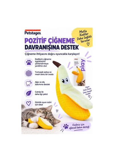 Dental Banana Kediler İçin Catnip'li Çiğneme Oyuncağı - Ağız Ve Diş Bakım Desteği