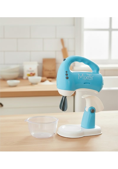 Sesli Işıklı Pilli 360 Derece Dönen Full Fonksiyon Mikser- Pilli Mixer Oyuncak Mikser Hamur Makinesi Mavi