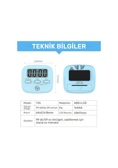 NPO NPT05M Mutfak,Ders,Yemek için 99:59dk Dijital Alarm Kronometre,Pomodoro Öğrenci Motivasyon Saati