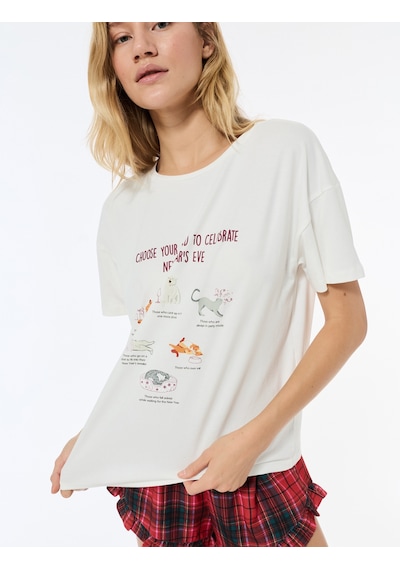 Koton Kedi Baskılı Kısa Kollu Bisiklet Yaka Oversize Tişört Pijama Üstü Beyaz 6wlk40284mk Beyaz Koton Kedi Baskılı Kısa Kollu Bisiklet Yaka Oversize Tişört Pijama Üstü Beyaz 6wlk40284mk Beyaz