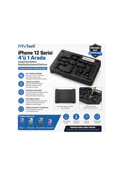 Iphone 12 / 12 Pro / 12 Pro Max / 12 Mini Uyumlu 4'ü 1 Arada Anakart Orta Katman Reballing Lehimleme Kalıbı Platformu
