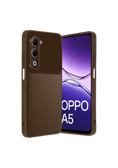 Coverzone Oppo A5 İle Uyumlu Silikon Kılıf Kamera Korumalı Karbon Tpu Brimstone Ultra Slim Fit Delux Kahverengi