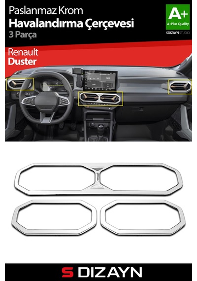S-dizayn Renault Duster Krom Havalandırma Çerçevesi 3 Prç. 2024 Üzeri Parlak Krom A+ Kalite