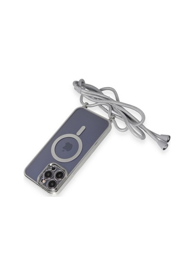 Apple iPhone Uyumlu 13 Pro Kılıf Divo Lazer Askılı Magsafe Kapak - Gümüş Bz8683140590734