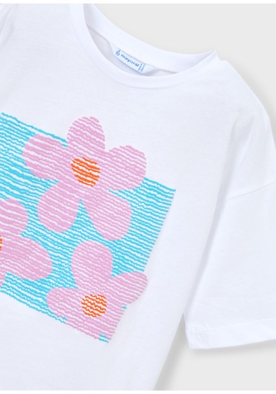 Mayoral Kız Çocuk Oversize Baskılı Tshirt Krem