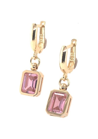 Kunzit Pembe Taşlı Altın Küpe Ahk03