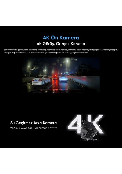Tr A229 Ultra-w 2 Kameralı Ön Ve Arka Dış Su Geçirmez 4k+4k Sony Starvis 2 Sensörlü Dual Hdr Wi-fi 6 Gps'li Araç