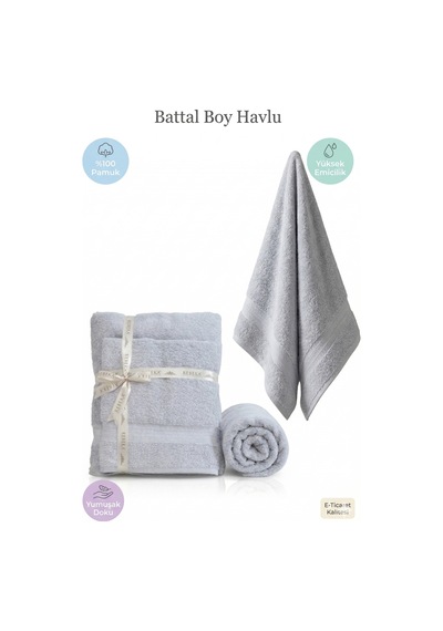 2 Li Battal Boy Banyo Havlu Seti - 100% Pamuk 90x170 Cm + 50x90 Cm Ekstra Yumuşak Emici Havlu Gri