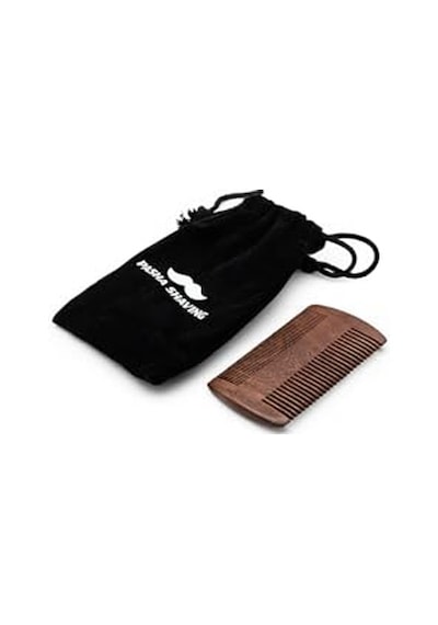 Sandal Ağacı Sakal & Bıyık Tarağı,%100 Doğal Sandal Ağacı, İki Farklı Diş Yapısıyla Gündelik Bakım Sağlar, Statik Elektriği Önler, Keseli Şık Ve Taşınabilir Sakal Tarağı