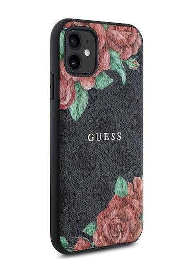 Apple Uyumlu iPhone 11 Kılıf Guess Lisanslı Magsafe Gül Baskılı 4g Desenli Yazı Logolu Kapak Siyah
