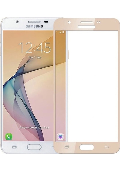 Samsung Uyumlu Galaxy J7 Prime Gold Tam Kaplayan Ekran Koruyucu Cam