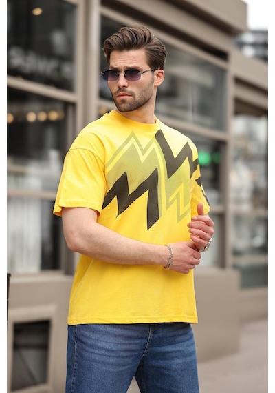 Madmext Sarı Baskılı %100 Pamuk Erkek T-shirt E7111 Sarı