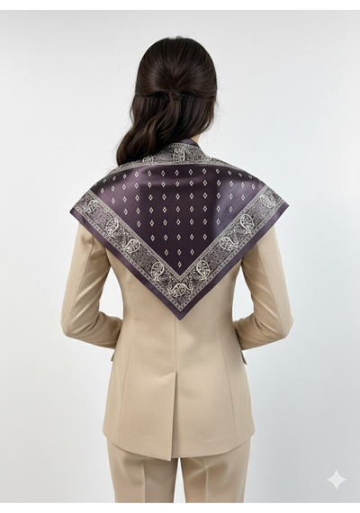 Tarzını Seç Saray Motif Mürdüm Üçgen Fular Bandana Estacraft - 100x45 Cm Mor