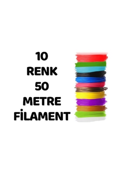 3D Kalem PLA Filament Seti 50 Metre (10 Renk) | 3D Yazıcı ve Kalem Uyumlu Renkli Filament