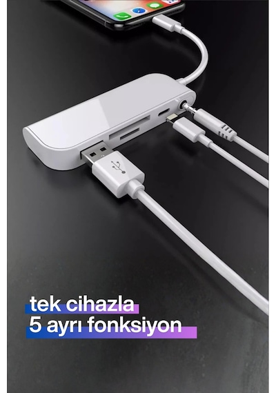 Lightning Otg Dönüştürücü Usb, Sd Kart, Micro Sd Kart Okuyucu Apple Uyumlu iPhone Lightning Adaptör