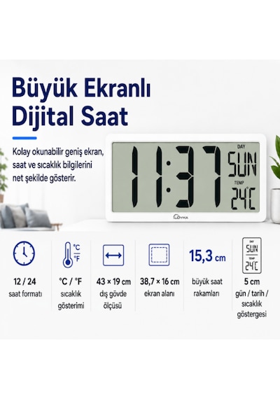 Loyka Lcd200jumbo Büyük Ekranlı Dijital Duvar Saati Beyaz