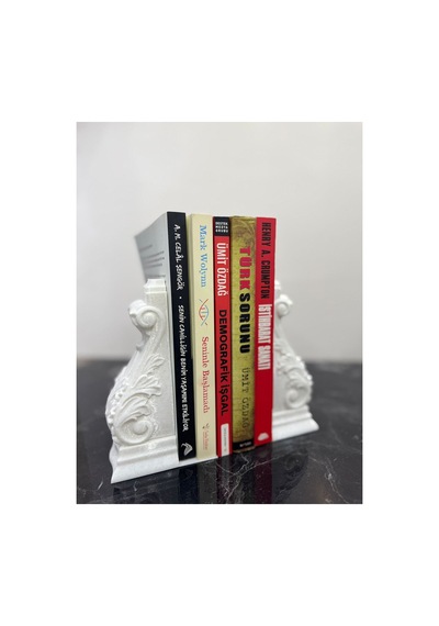 Klasik Motifli Kitap Tutucu Beyaz İkili Set Raf Aksesuarı