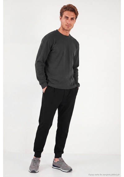 Buratti Pamuk Karışımlı Relaxed Fit Bisiklet Yaka Kazak Erkek Sweat 5905837 Antrasit