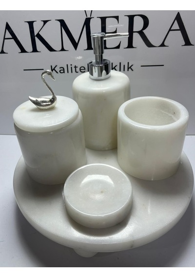 Mermer Top Ayaklı Standlı 5 Parça Lüks Banyo Seti Beyaz