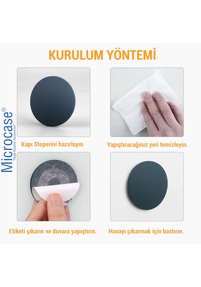 Microcase Darbe Önleyici Yapışkanlı Silikon Kapı Kolu Stoperi Tamponu Kare Tasarım - Al5004 1 Adet Gri