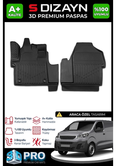 S-dizayn Peugeot Expert Panelvan 3d Pro Havuzlu Paspas Ön 2'li 2016 Üzeri A+ Kalite
