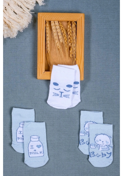 Cocole Socks Erkek Bebek Soket Çorabı 3 Lü Set Pamuklu Mavi Sevimli Figür Desenli Çok Renkli