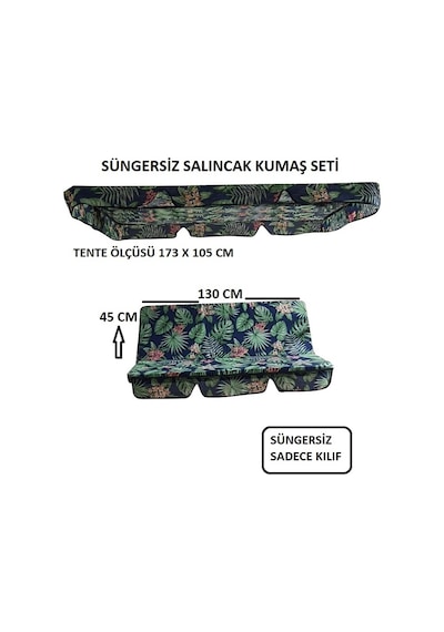 Süngersiz Salıncak Minder Seti Tenteli Bahçe Minderi 2 Kişilik Süngersiz Yeşil Yaprak Yeşil