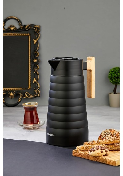 Bambu Saplı 2 Litre Paslanmaz Termos, Çift Kat Çelik, Siyah Çok Renkli